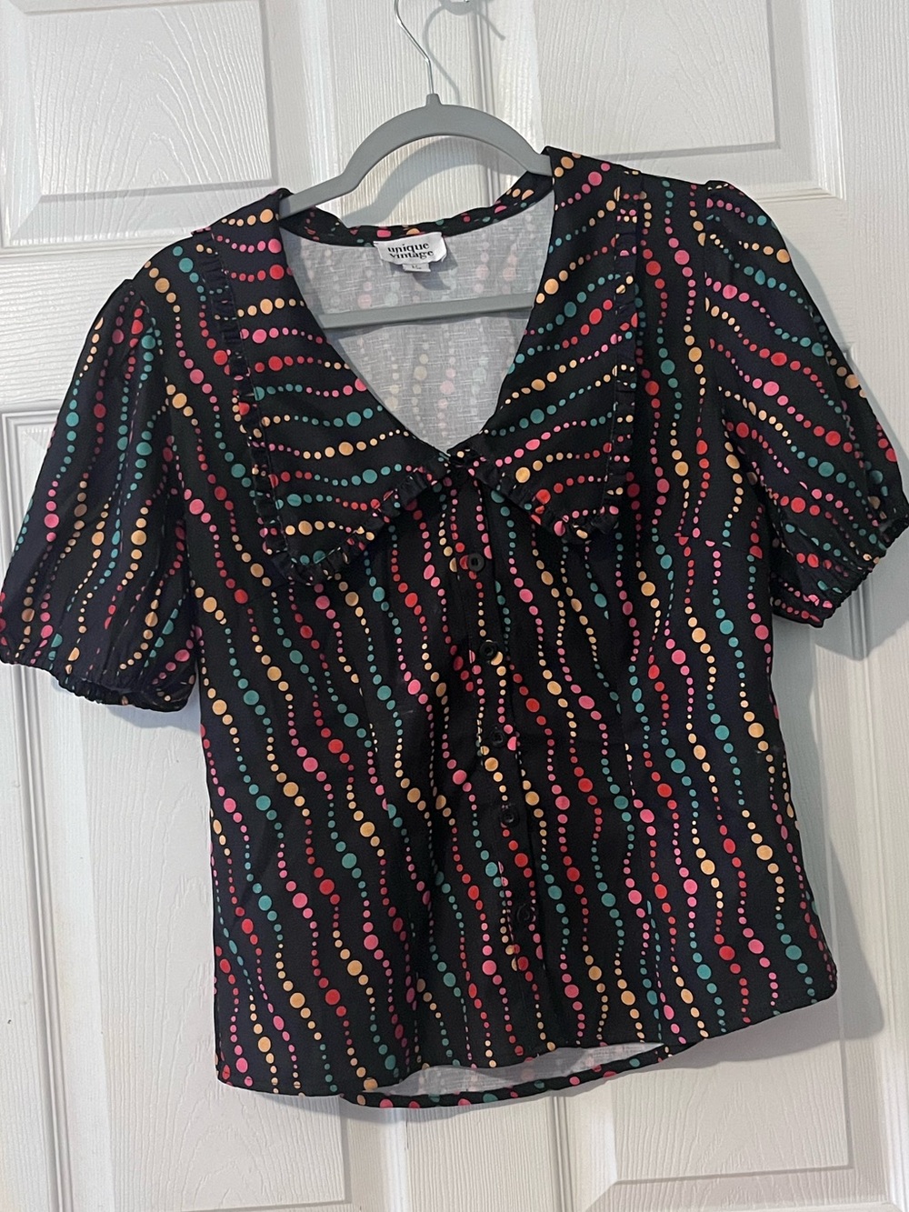 Unique Vintage Black Dot-Stripe Top